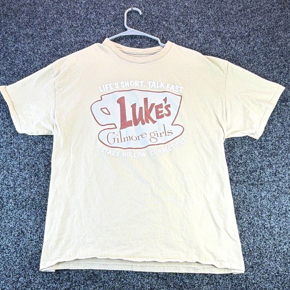 Gilmore Girls Luke's Diner Logo Graphic Men's Beige Crew Neck T-Shirt L